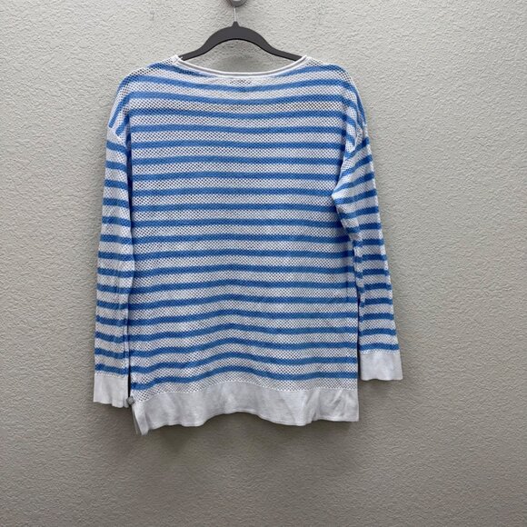 T by Talbots Blue White Stipe Open Knit Pullover Sweater Womens size Medium - Picture 5 of 7
